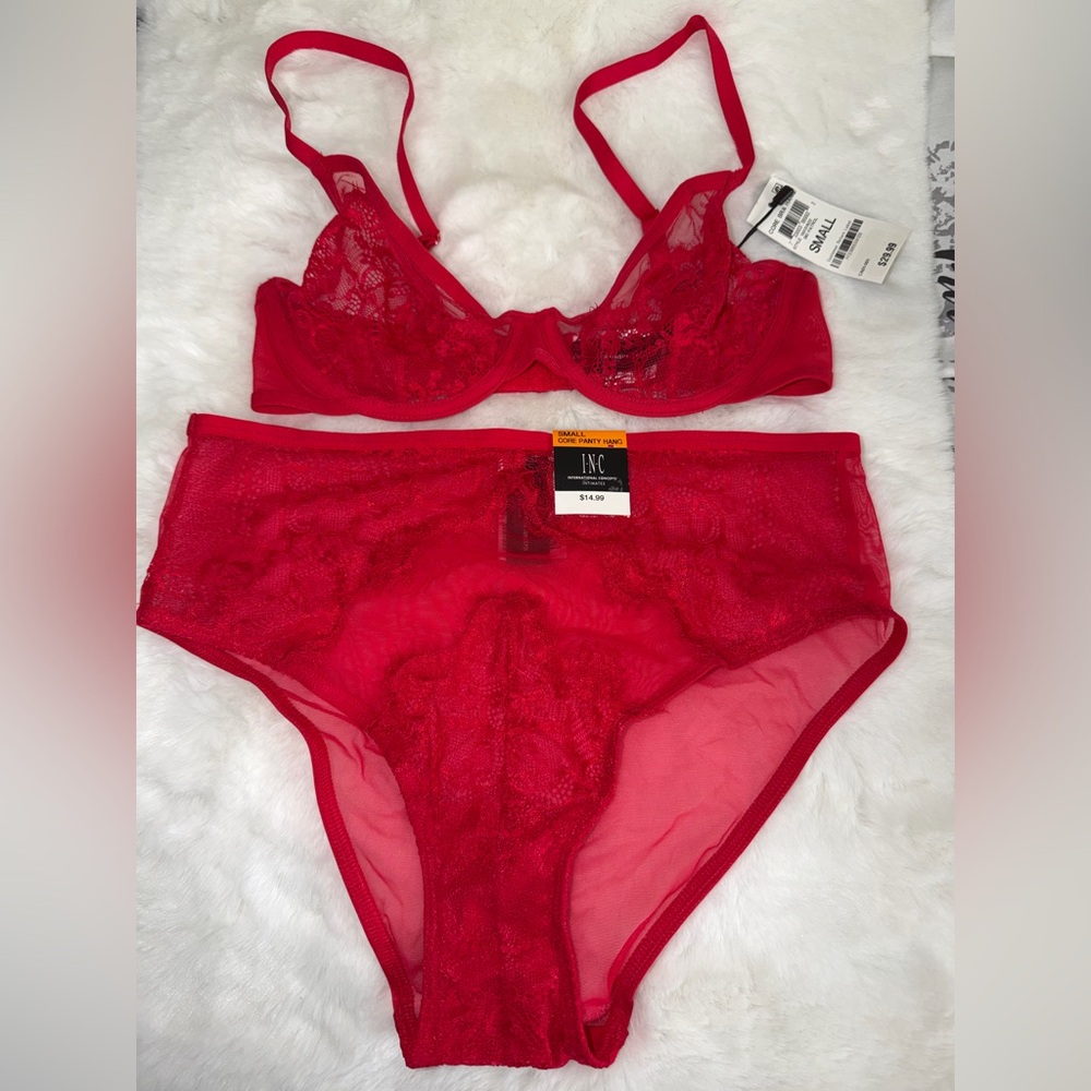 INC International Concepts Red Lace Bra Set